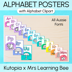 Alphabet Posters - The Kutopia Collection - Watercolour Rainbow with Clipart