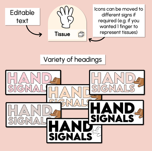 Resource preview 4 for Hand Signals - Editable Neutral Templates - Instructional Signs