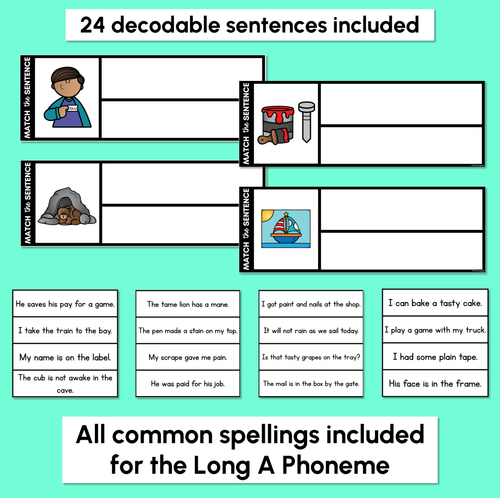Resource preview 2 for Long Vowel A Word Decodable Sentences - Read, Match & Write 