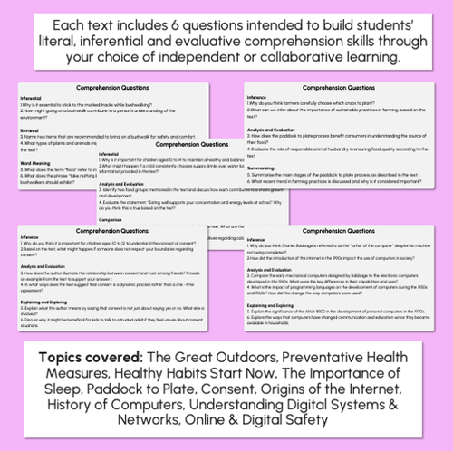 Resource preview 3 for Year 5 & 6 Fluency Texts & Comprehension Questions - Health & Digital Technologies