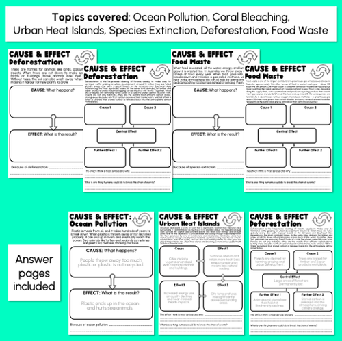 Resource preview 4 for Earth Day Cause & Effect Comprehension Worksheets