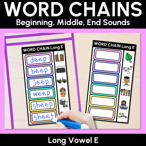 Resource preview 1 for Long Vowel E Word Chains for Beginning, Middle & End Sounds-Decodable Activities