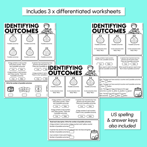 Resource preview 3 for Identifying Outcomes - Chance Worksheets
