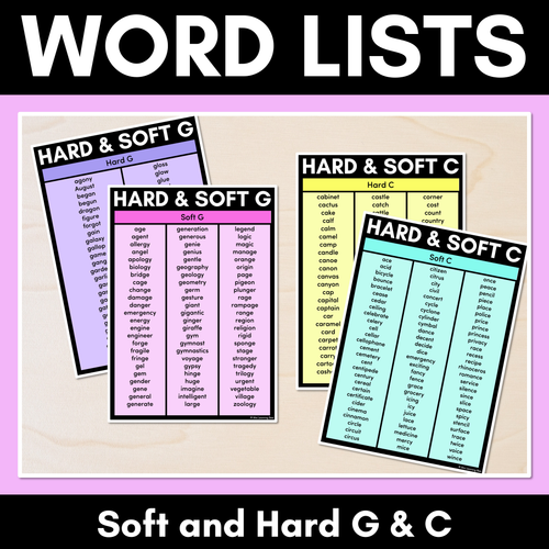 Resource preview 1 for Soft & Hard C Words and Soft & Hard G Word Lists - Gentle Cindy Spelling Generalisation