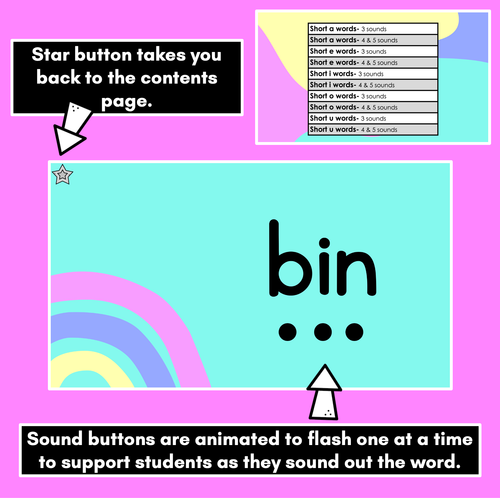 Resource preview 2 for Sound Button Slides CVC & CCVC Words - Animated PowerPoint