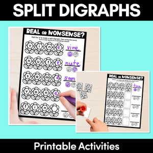 Split Digraph CVCe Word Printable Activities - Real or Nonsense Decodable Words