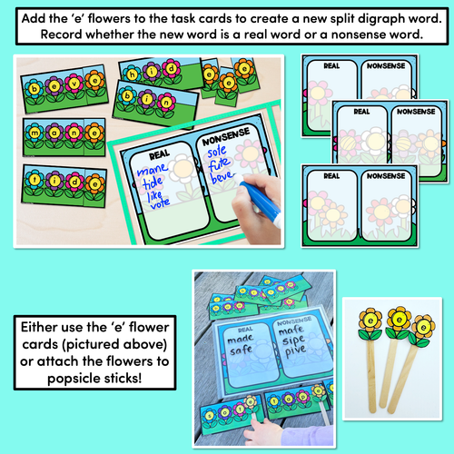 Resource preview 2 for Split Digraph CVCe Word Task Cards - Real or Nonsense Decodable Words