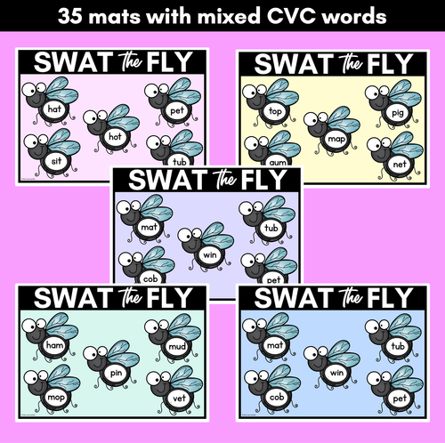 Resource preview 4 for FLY SWAT CVC WORD MATS - Set 2 - Mixed CVC Words - Kindergarten Phonics Game