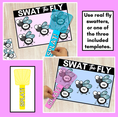 Resource preview 3 for FLY SWAT CVC WORD MATS - Set 1 - Kindergarten Phonics Game