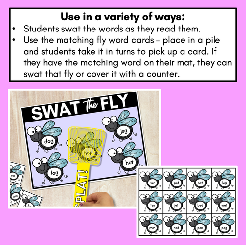 Resource preview 2 for FLY SWAT CVC WORD MATS - Set 1 - Kindergarten Phonics Game