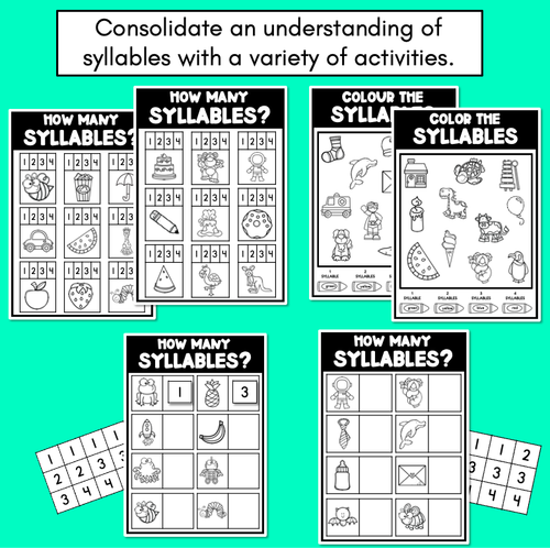 Resource preview 2 for SYLLABLE WORKSHEETS - Phonological Awareness Activities