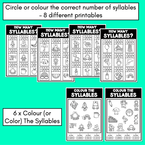 Resource preview 3 for SYLLABLE WORKSHEETS - Phonological Awareness Activities