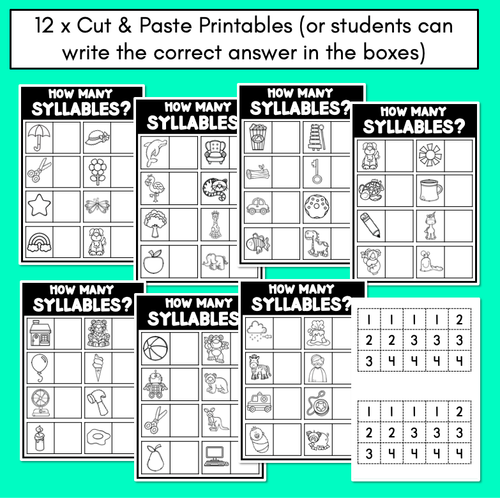 Resource preview 4 for SYLLABLE WORKSHEETS - Phonological Awareness Activities