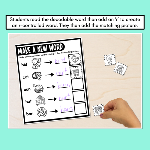 Resource preview 2 for R-Controlled Vowel Words - Make A New Word - Cut & Paste Printables