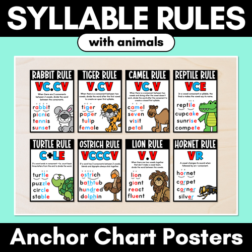 Resource preview 1 for Syllable Rules Anchor Chart Posters - how to divide multisyllabic words