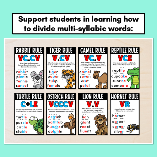 Resource preview 2 for Syllable Rules Anchor Chart Posters - how to divide multisyllabic words