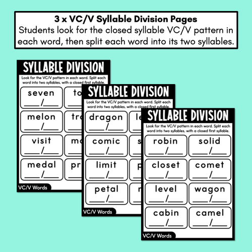 Resource preview 2 for Syllable Division Printables - Open & Closed Syllables - V/CV and V/CV Pattern Words