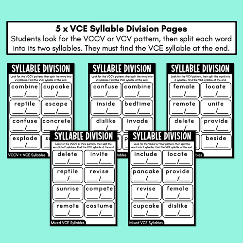 Resource preview 2 for Syllable Division Printables - VCe Syllables - VCe Pattern Words