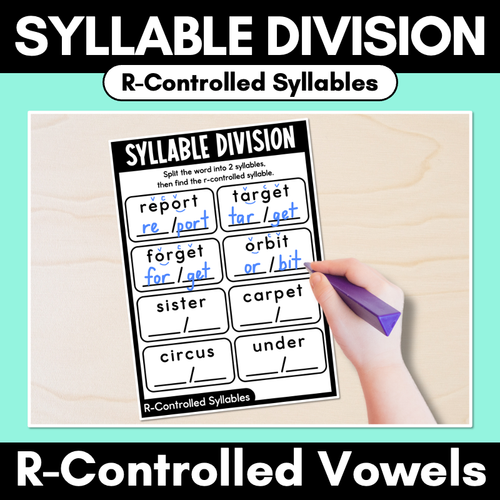 Resource preview 1 for Syllable Division Printables - R-Controlled Syllables - R-Controlled Vowels