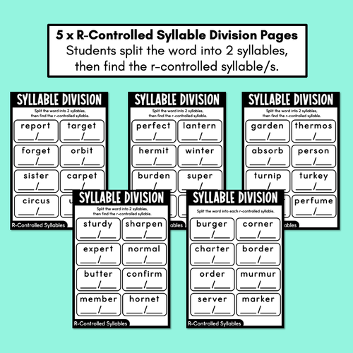 Resource preview 2 for Syllable Division Printables - R-Controlled Syllables - R-Controlled Vowels