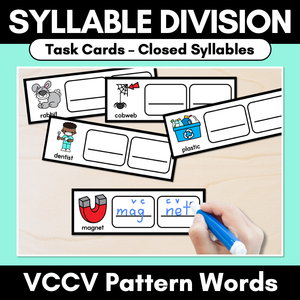 Syllable Division Task Cards - Closed Syllables - VCCV Pattern Words