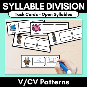 Syllable Division Task Cards - Open Syllables - V/CV Pattern Words