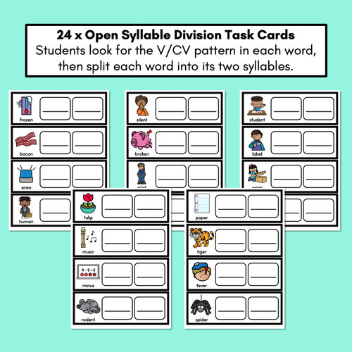 Resource preview 2 for Syllable Division Task Cards - Open Syllables - V/CV Pattern Words