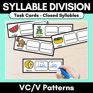 Syllable Division Task Cards - Closed Syllables - V/CV Pattern Words