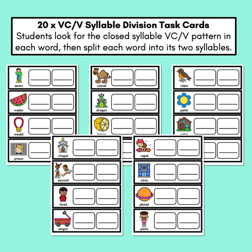 Resource preview 2 for Syllable Division Task Cards - Closed Syllables - V/CV Pattern Words