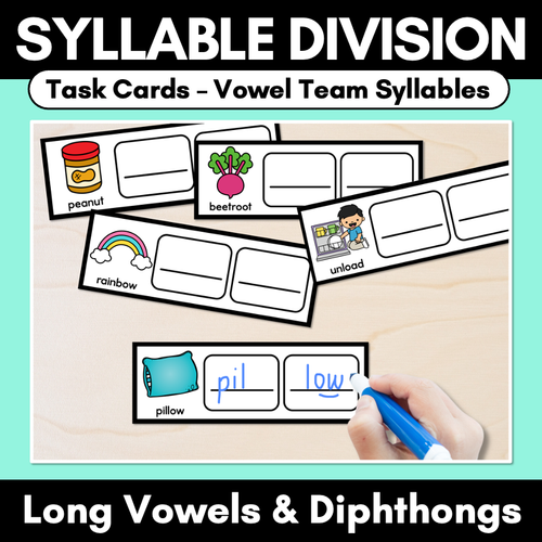 Resource preview 1 for Syllable Division Task Cards - Vowel Team Syllables - Long Vowels & Diphthongs