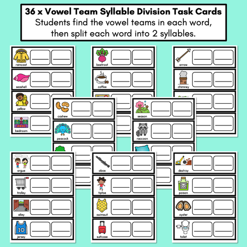 Resource preview 2 for Syllable Division Task Cards - Vowel Team Syllables - Long Vowels & Diphthongs