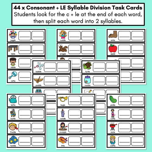 Resource preview 2 for Syllable Division Task Cards - C+le Syllables - Consonant + le words