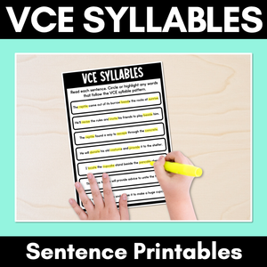 VCE Syllables - Vowel-Consonant-E Pattern - Decodable Sentence Printables