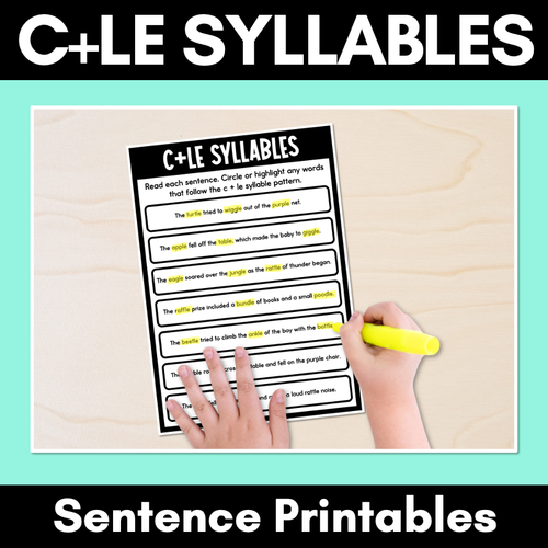 Resource preview 1 for C+Le Syllables - Consonant + LE - Decodable Sentence Printables