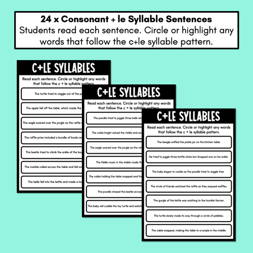 Resource preview 2 for C+Le Syllables - Consonant + LE - Decodable Sentence Printables