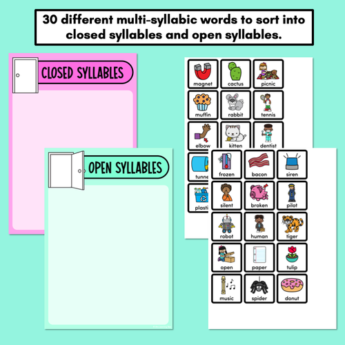 Resource preview 2 for Open and Closed Syllables Word Sort Activity - VCCV and V/CV Pattern Words