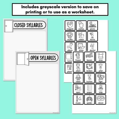 Resource preview 3 for Open and Closed Syllables Word Sort Activity - VCCV and V/CV Pattern Words