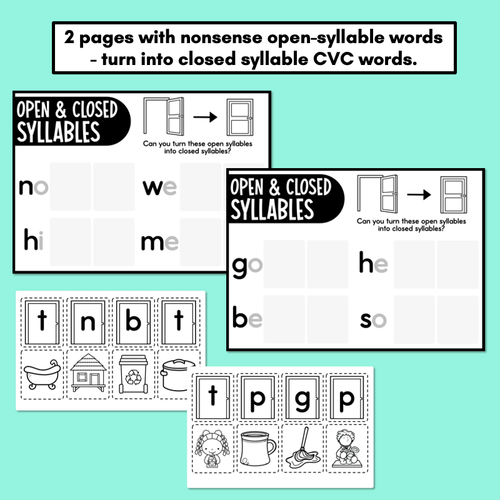 Resource preview 4 for Open and Closed Syllables Cut & Paste Printables