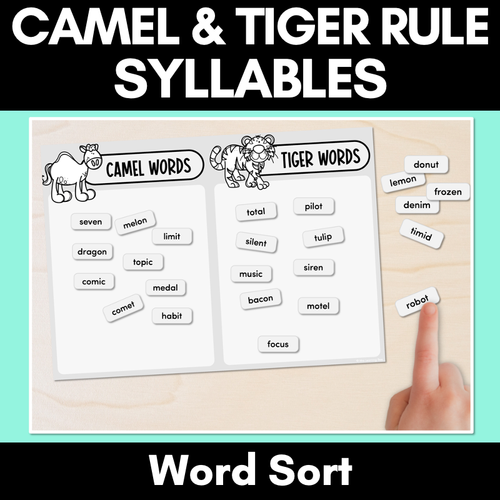 Resource preview 1 for Camel and Tiger Words - Word Sort - Open & Closed Syllables