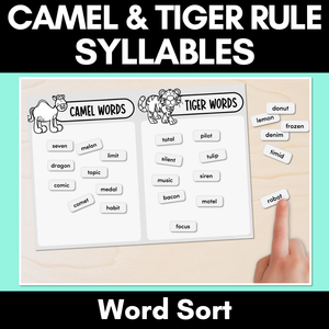 Camel and Tiger Words - Word Sort - Open & Closed Syllables