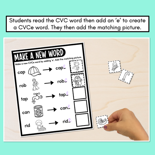 Resource preview 2 for CVC to CVCe Words - Make A New Word - Cut & Paste Phonics Activity