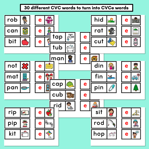 Resource preview 2 for CVC to CVCe Words - Magic E Task Cards