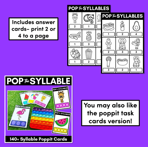 Resource preview 4 for Syllable Poppit Worksheets - Words with 1, 2, 3 and 4 Syllables