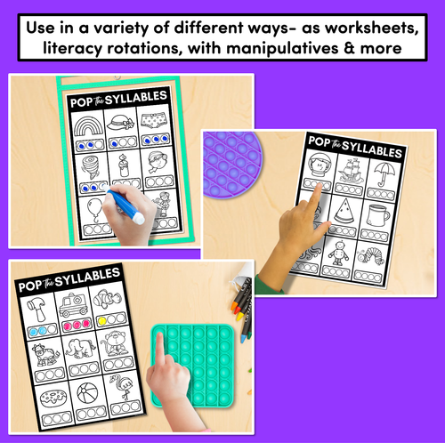 Resource preview 2 for Syllable Poppit Worksheets - Words with 1, 2, 3 and 4 Syllables