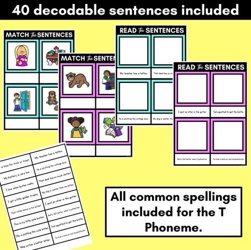 Resource preview 2 for T Phoneme Decodable Sentence Mats - Read & Match