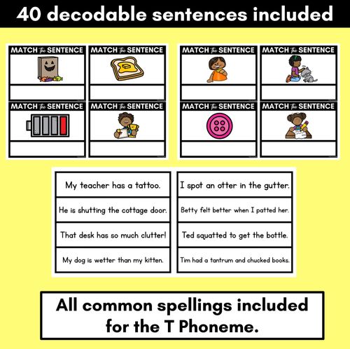 Resource preview 3 for T Phoneme Decodable Sentences - Read & Match