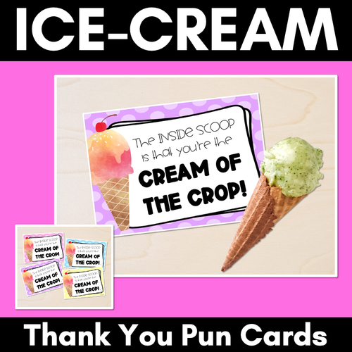 Resource preview 1 for Ice Cream Thank You Pun Cards Teacher Appreciation Freebies