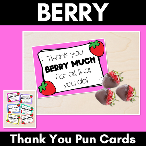 Resource preview 1 for Berry Thank You Pun Cards Teacher Appreciation Freebies