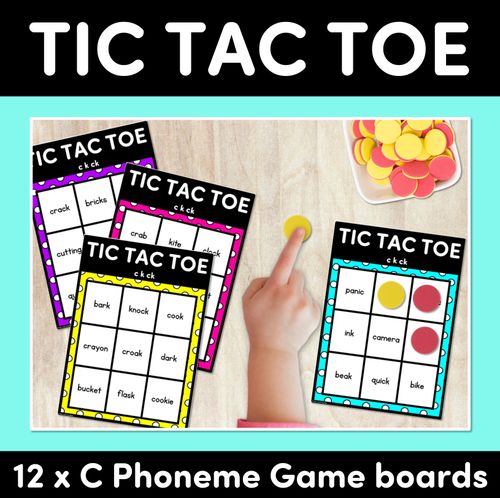 Resource preview 1 for TIC TAC TOE GAME for Consonant Phoneme C, CK, K - No Prep Phonics Game