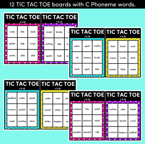 Resource preview 2 for TIC TAC TOE GAME for Consonant Phoneme C, CK, K - No Prep Phonics Game